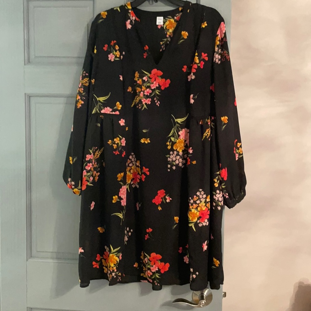 Fit and flare floral black dress